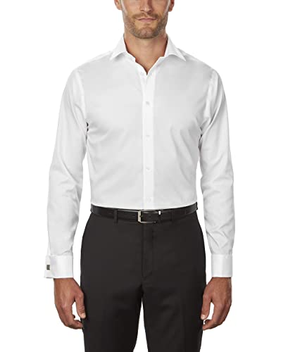 Calvin Klein Men's Regular Fit Non Iron Solid Shirt, White, 17.5" Neck 34"-35" Sleeve
