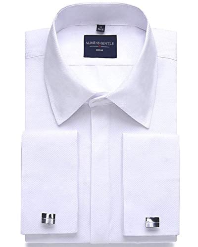 Alimens & Gentle Men's Dress Shirts French Cuff Long Sleeve Regular Fit Dress Shirts (Include Metal Cufflinks and Metal Collar Stays) (17.5'' Neck 34''-35'' Sleeve, White)