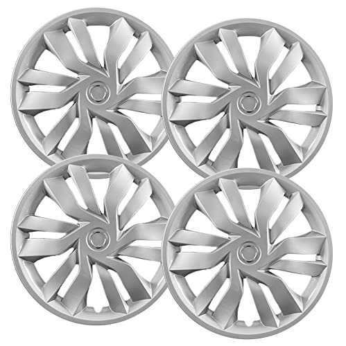 Hubcaps.com - Premium Quality 15 inch Silver Hubcaps! Fits Honda Fit, Fiat 500, Prius C and Nissan Versa, Heavy Duty Construction (Set of 4)