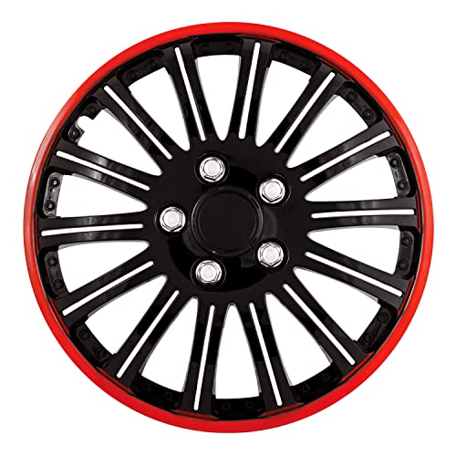 Pilot Automotive WH527-16RE-BX 16 Inch Cobra Black Chrome with Red Accent Universal Hubcap Wheel Covers for Cars - Set of 4 - Fits Most Cars