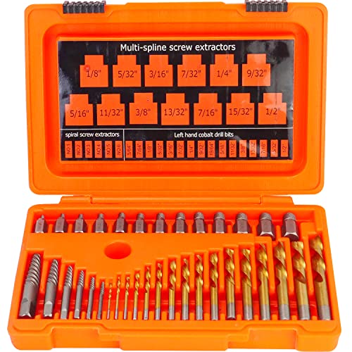 Luckyway 35-Piece Screw Extractor and Drill Bit Set, Bolt Extractors, for Removing Broken Studs, Bolts, Socket Screws, and Fittings