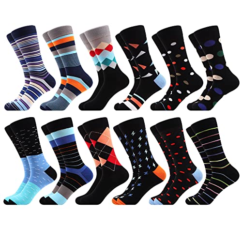 WeciBor Men's Colorful Dress Socks - Fashion Fun Calf Socks 12 Packs - Socks Size 10-13