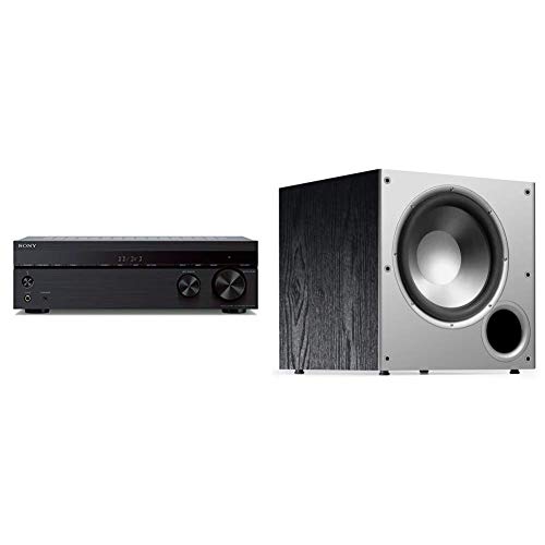 Sony STRDH590 5.2 Multi-Channel 4k HDR AV Receiver with Bluetooth & Polk Audio PSW10 10" Powered Subwoofer - Featuring High Current Amp and Low-Pass Filter | Up to 100 Watts