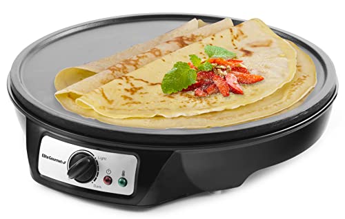 Elite Cuisine ECP-126 Maxi-Matic Electric Crepe Maker, Pancake, Hot Cakes and Non-stick Griddle with Spreader, Spatula and Recipes, 12", Black