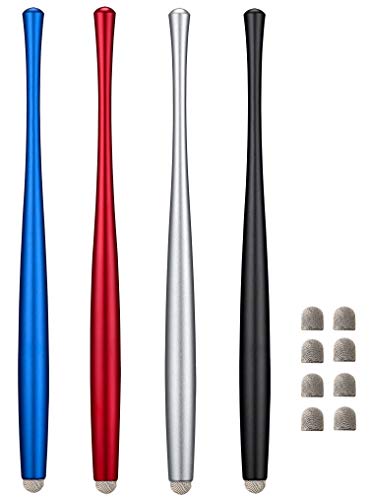 CCIVV Slim Waist Stylus Pens for Touch Screen, Compatible with iPad, iPhone, Kindle Fire + 8 Extra Replaceable Hybrid Fiber Tips ( Black,Silver,Blue, Red)