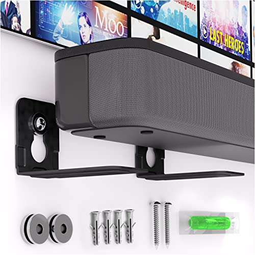 EVEO Universal Soundbar Mount - Heavy Duty & Deep L-Bracket Sound Bar Mount Under TV Or Over, for Samsung, JBL, Bose, Sony, LG, Sonos, Roku & Other Brands - Easy to Install Sound Bar Wall Mount Shelf