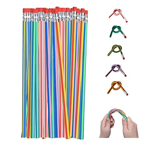QDXATIVP 40PCS Bendy Fun Pencils for Kids,Magic Bendable Flexible Colorful Stripe Soft Rubber Pencils with Erasers for Classroom Gifts,Goodie Bag Fillers,Back to School Supplies