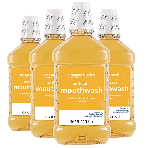 Amazon Basics Antiseptic Mouthwash, Original Flavor, 1.5 Liters, 50.7 Fluid Ounces, 4-Pack (Previously Solimo)