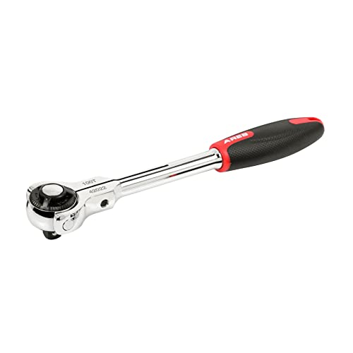 ARES 42022  3/8-Inch Drive 100-Tooth Swivel Head Ratchet - 270 Degree Swivel Action - Comfort Grip TPR Handle - Quick-Release Head Design  Chrome Vanadium Steel Construction  Mirror Polish Finish