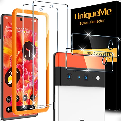 UniqueMe [2+2 Pack] Compatible with Google Pixel 6 Screen Protector Tempered Glass and Camera Lens Protector, HD Clear Anti-Scratch Bubble Free Case Friendly