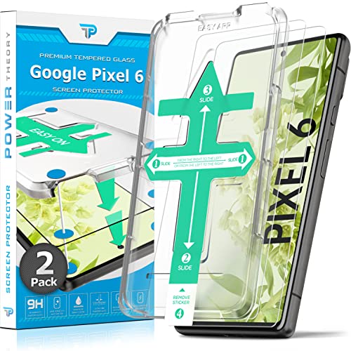 Power Theory 2-Pack Screen Protector for Google Pixel 6 Premium Shatter Resistant Tempered Glass [9H Hardness], Easy Install, [99.99% HD Clear], [Bubble Free, Case Friendly, Anti-Scratch, Anti-Smudge]