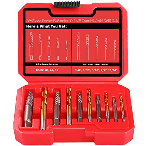 UYECOVE 10 Pieces Screw Extractor Set, Bolt Extractor Set Cobalt Drill Bits Set for Removing Stripped Screws and Broken Bolts Easy Out Bolt Extractor Set