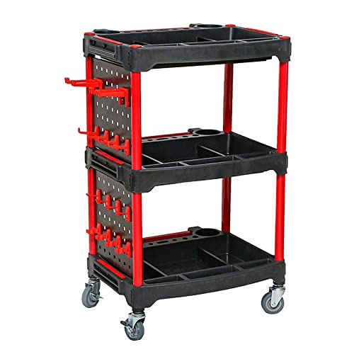 Rolling Utility Detailing Tool Cart Organizer, 3 Tier Car Wash Detail Trolley with Side Hanging Plate & Hooks, for Mechanics & Detailers During Repairs Car Wash/Wax Mobile Utility Cart