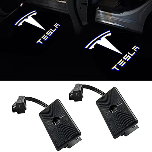 Never Fade Tesla Model 3/S/X/Y Puddle Lights Logo Projector Door Courtesy Step Accessories Led Ghost Shadow Lights(1. Emblem with Letter 2PCS)