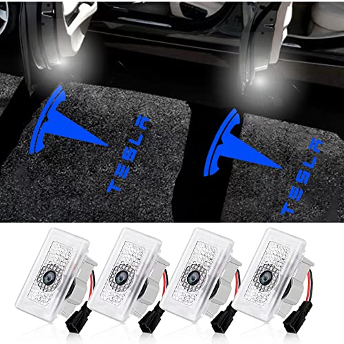 4PCS Upgraded Car Door Lights Logo for Tesla Puddle Lights LED Projector Compatible with Tesla Model Y/3/S/X Accessories Interior Never Fade HD Ultra-Bright Step Welcome Ghost Shadow LightBlue