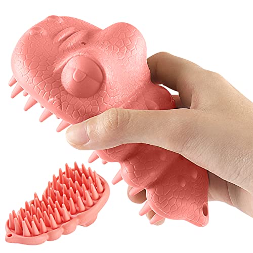 Dog and Cat Grooming Bath Brush, Pet Soft Silicone Bristles Curry Brush, Shampoo Rubber Deshedding Comb for Massage Wash Scrub Bubble Shower Wet or Dry, Short Medium and Long Hair (Red)