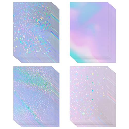 36 Sheets Holographic Sticker Paper Waterproof A4 Size Clear Vinyl Sticker Sheets Self-Adhesive Rainbow Overlay Sheets With 4 Styles Mixed