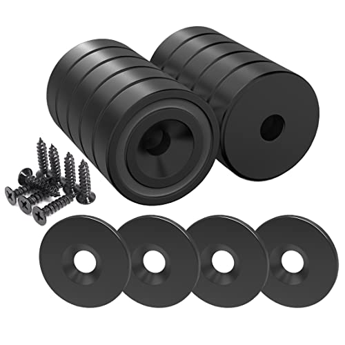 Magnetpro 12 Pieces 22 lbs Force Magnet 20 x 7 mm with Countersunk Hole and Steel Capsule, Pot Magnets with Screws and 12 Steel Pads (Black)