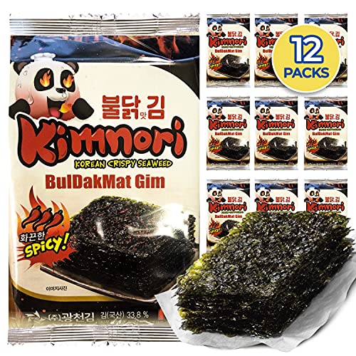 Kim Nori Seasoned Seaweed Snacks - Flaming Hot Spicy Flavor 12 Individual Packs Korean Crispy Roasted Sheets Natural Laver 5g 0.17 Ounce    