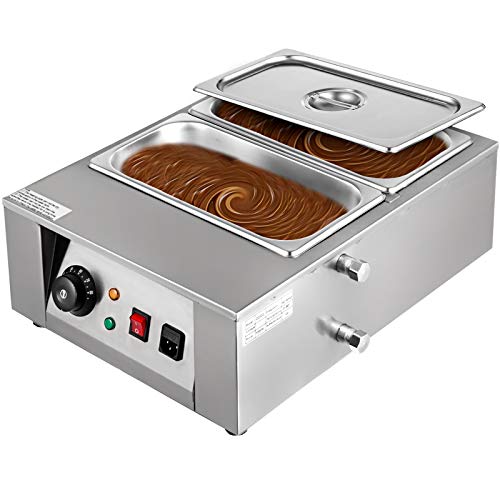 VEVOR 17.6 Lbs Chocolate Tempering Machine, Chocolate Melting Machine with Temperature Control (0~80/32~176)1000W Electric Commercial Food Warmer For Chocolate/Milk/Cream/Soup Melting and Heating,2 Tanks.