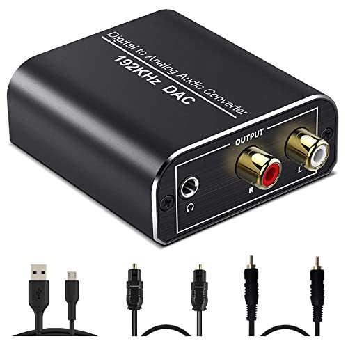 NMEPLAD 192Khz Digital to Analog Audio Converter Optical to RCA DAC Converter Toslink/SPDIF to Analog Stereo L/R, 3.5mm Jack Adapter with Optical & Coaxial Cable for PS3/4 DVD TV Headphone