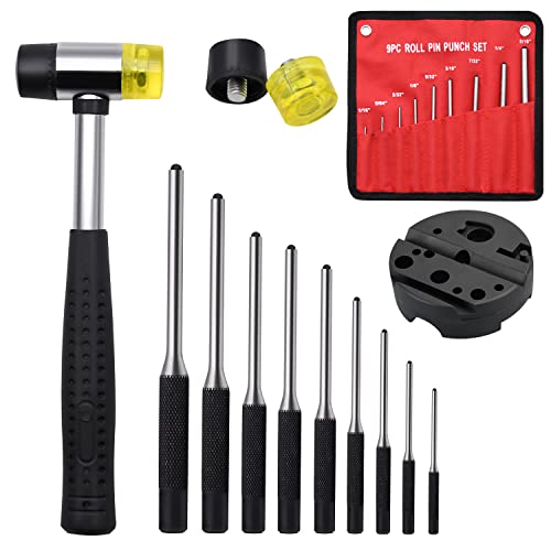 Roll Pin Punch Set,14pcs Gunsmithing Punch Removing Repair Tools, including Universal Gun Block, Pin Punches and Hammer