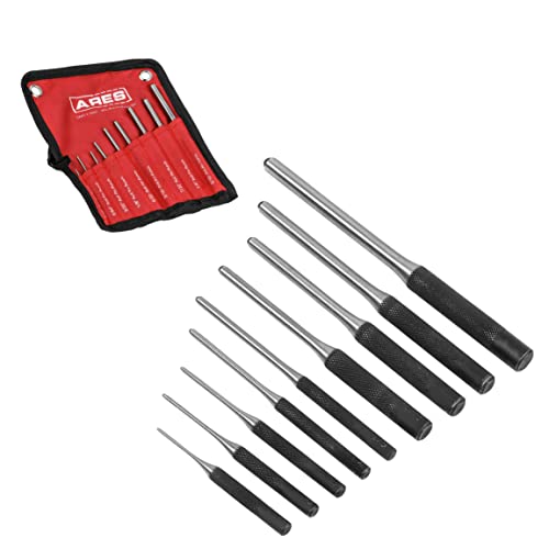 ARES 10021  9-Piece Roll Pin Punch Set  Durable Heat Treated and Drop Forged Steel Pin Punches with Pouch -Ideal for Automotive Repair, Gunsmithing, Craft Work, and Jewelry Repair