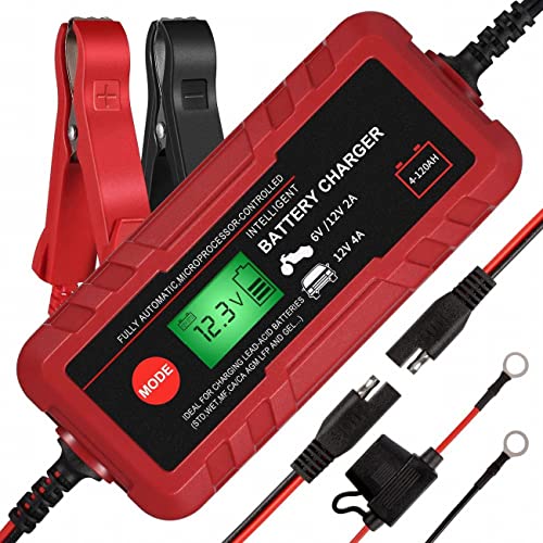 Adakiit 4A Smart Car Battery Charger, 6/12V Automotive Charger/Maintainer Fully Automatic 8-Stages Trickle Charger for Automotive Car Motorcycle