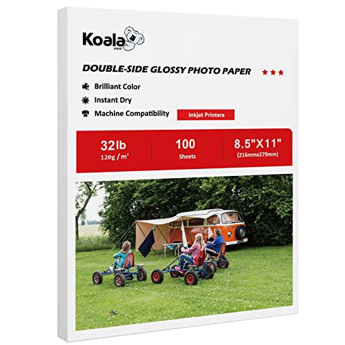 Koala Double Side Glossy Photo Paper 8.5x11 Inches 120gsm 100 Sheets Compatible with Inkjet Printer