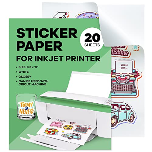 Glossy Sticker Paper for Inkjet Printer (20 Sheets 8.5x11) - Printable Sticker Paper - Cricut Sticker Paper - Vinyl Sticker Paper - Clear Labels Printable // Paper Plan