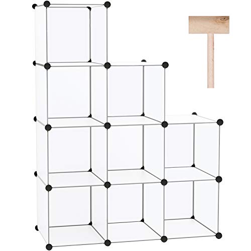 C&AHOME Cube Storage, 9-Cube Plastic Closet Cabinet Organizer, DIY Stackable Bookshelf, Modular shelving Units Ideal for Home, Office, Kids Room, 36.6"L x 12.4" W x 48.4" H Translucent White SBTM3009A