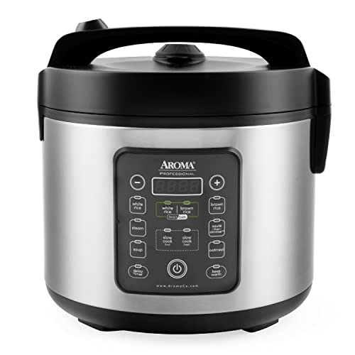 Aroma Housewares ARC-1120SBL SmartCarb Cool-Touch Stainless Steel Rice Multicooker Food Steamer, Slow Cooker with Non-Stick Inner Pot and Steam Tray, 20-Cup(cooked)/ 5Qt, Black