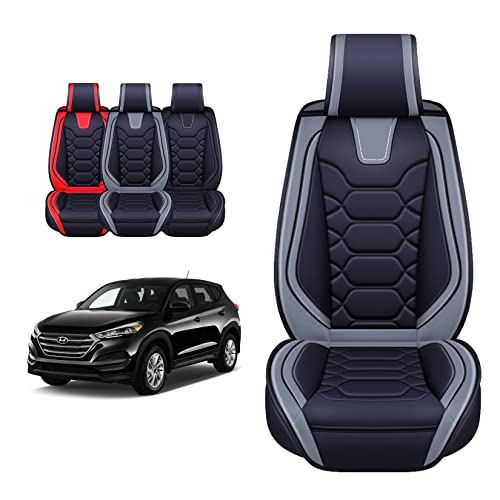 OASIS AUTO Custom Fit PU Leather Seat Cover Compatible with 2010-2025 Hyundai Tucson (Full Set, Gray)