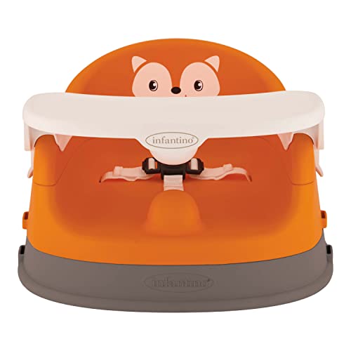 Infantino Grow-with-Me 4-in-1 Two-Can-Dine Feeding Booster Seat, Fox-Theme, Space-Saving Design, Infant Booster for 4M+, Toddler Seat for 3Y+