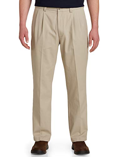 HARBOR BAY by DXL Big and Tall Waist-Relaxer Pleated Twill Pants, Khaki, 46 Regular/30 Inseam