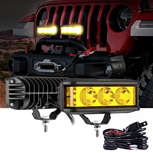 Auxbeam 5inch 68W Amber Fog Light Side Shooter LED Light Bar with Golden Yellow Spot Flood Combo Beam, Waterproof Offroad Fog Light for UTV ATV Jeep Wrangler Motor Truck Boat