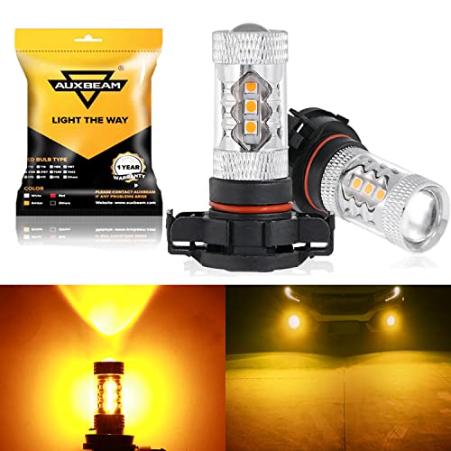 Auxbeam 5201/5202/9009 LED Fog Light Bulbs, 3500K Amber Yellow, 8000LM Super Bright, 360-degree Illumination, Canbus Ready, Fog Car Lights Replacement, Pack of 2