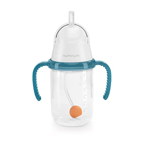 numnum Weighted Straw Training Cup | Infants + Toddlers 6 months+ | BPA Free No-Spill Removable Handles | Babies Drinking and Self Feeding Development | 7 ounce (Blue)