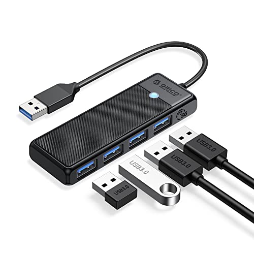 USB 3.0 Hub, ORICO 4-Port USB Hub, Ultra Slim USB Splitter for Laptop for MacBook, Mac Pro, iMac, Surface Pro,XPS, PS5, PC, Flash Drive, Mobile HDD(Black/0.5ft)