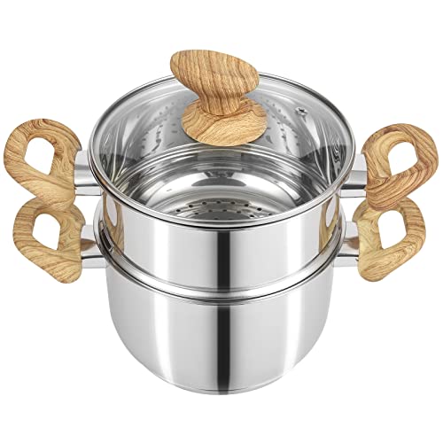 2 Tier Stainless Steel Steamer Pot For Cooking , Food Steamer, Vegetable Steamer Cooker, Steamer Cookware Pot/Saucepan with Glass Lid