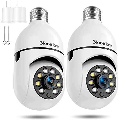 Noonkey 2K/3MP Light Bulb Security Camera 2 Pieces Alexa Light Bulb E27 Home WiFi Security Cameras with Automatic Human Tracking,Motion Zones Detection Alarm,Color Night Vision,Wireless 360 Pan/Tilt