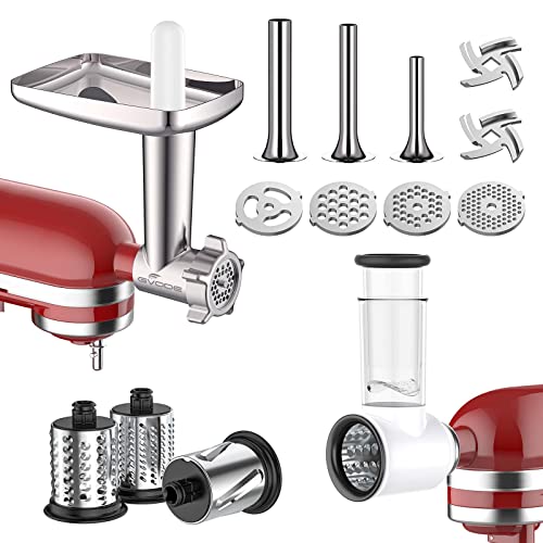 Meat Grinder&Slicer Shredder Attachment for KitchenAid Stand Mixer, For KitchenAid Mixer Accessories Includes Metal Meat Grinder with Sausage Stuffer Tubesand and Slicer Shredder Set by Gvode