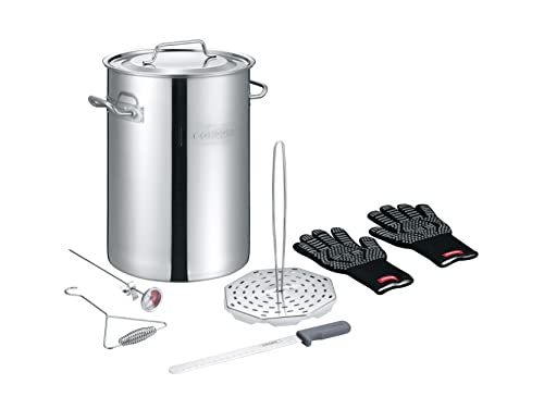 CONCORD Heavy Duty Stainless Steel Turkey Fryer Kit with Rack, Slicer, Hook, Thermometer, and heat proof gloves. Also great for Seafood Boil, Crawfish Boil, and more (Turkey Fryer Kit)