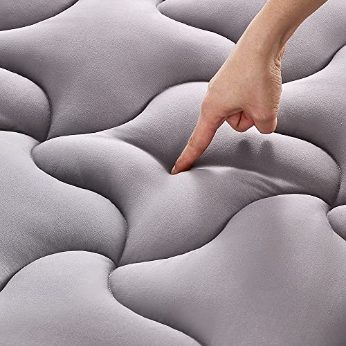 SLEEP ZONE Cooling Mattress Topper King Size Mattress Pad, Quilted Fitted Mattress Cover, Machine Washable, Soft Fluffy Down Alternative, Deep Pocket 8~21 inch (Grey, King)