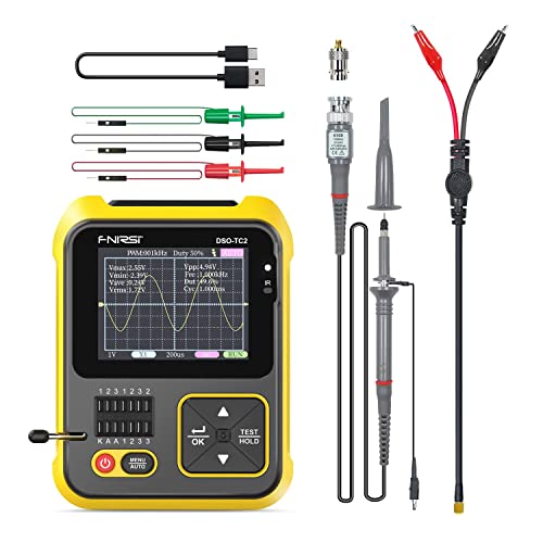 FNIRSI DSO-TC2 Oscilloscope - 2-in-1 Handheld Oscilloscope & Transistor Tester, PWM Square Wave Output, Diode Voltage Continuity Tester, Integrated Hidden Stand, P6100 High Voltage Probe
