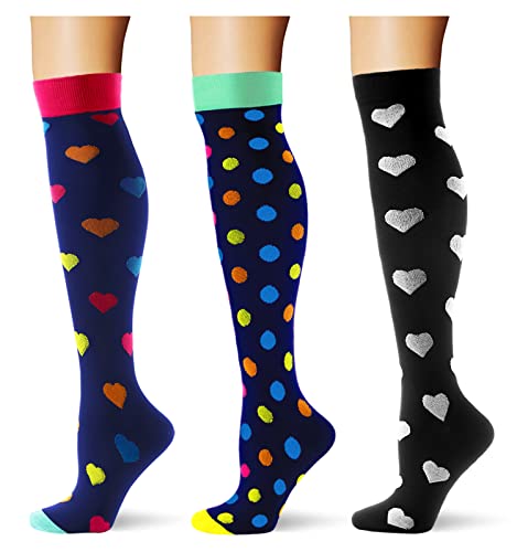 (3 pairs)Compression Socks 20-30 mmHg Long Socks for Women and Knee High Socks for Women Black Colorful L/XL