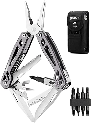 Gifts for Men Dad, BIBURY Multitool Pliers, Titanium 21-in-1 Multi-Purpose Pocket Knife Pliers Kit, 420 Durable Stainless Steel Multi-Plier Multitool for Survival, Camping, Hunting, Fishing, Hiking