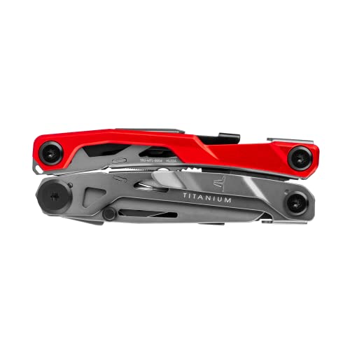 True Utility TI Locking Pocket Multi-Tool, 8-in-1 Tool kit, Titanium Nitride Frame, All-in-One EDC Asset for Camping, Hunting, Fishing, and Hiking, Silver/Red, One Size