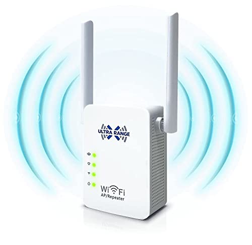 Ultra Range X WiFi Extender Booster - Wireless Signal Enhancers 2.4 Ghz Dual-Band Amplifier, Ethernet Port, Access Point Repeater, Wireless Internet Repeater Booster, 1- Click Settings