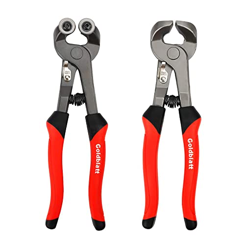 Goldblatt 2 Piece Glass Tile Nippers Set - Heavy Duty Wheeled Glass Mosaic Nipper & Hd Ceramic Tile Nipper, Tile Cutter Pliers Soft-grip Handle - Shapping Plier, Nipper Cutting Tools, Stone, Metal